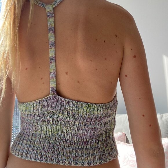 Urban Outfitters Knit Multi Color Thick Material Sleeveless Halter Crop Top - Picture 2 of 4